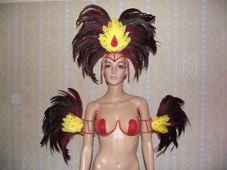 Samba Carnival Showgirl Headdress Armbands Bra B Cup red yellow gold