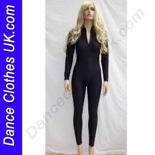 CATSUIT~BLACK Zipped~High Quality 20% Lycra /Spandex~UK MADE~Size S M