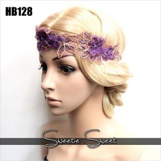 Celeb Purple Flower Lace Hair Band Headband Wedding Racing Fascinator
