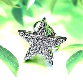 Adjustable silver tone crystal star ring cool gear
