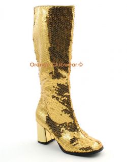 BORDELLO Gold Sequin Womens Gogo Knee High Boots Shoes