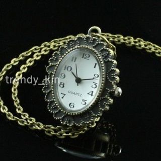 Old Victorian Oval Mirror Shape Quartz Pocket Watch Pendant Necklace
