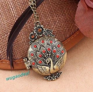 Old Antique Pretty Jewelry Peacock Locket Pendants Necklace Free Ship