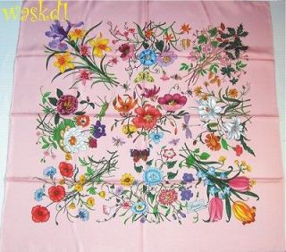 GUCCI pink Legendary FLORA Flower & Butterflies Large SIGNED scarf NWT