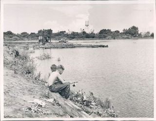 1959 Boys Fish Near Dredge Work For Park Lake Bellevue Clearwater FL
