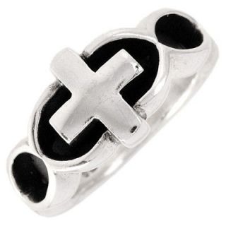 Womens 925 Sterling Silver Solid Wavy Catholic Christian Cross Ring