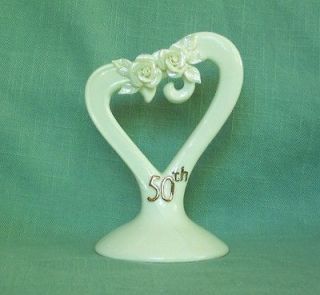 Stylized Ivory Porcelain Heart 50th Wedding Anniversary Cake Top with