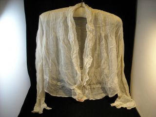 Handmade Vintage Blouse womens sheer fabric w ruffles Fleur De Lys