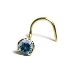 Teal Blue Diamond Nose Stud 6pt in Choice of Gold