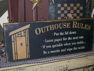 PRIMITIVE SIGN~~THE OUTHOUSE RULES~SWEETIE~ WIPE SEATIE~