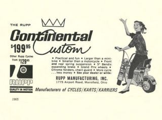Vintage & Rare 1965 Rupp Continental Custom Mini Bike Ad