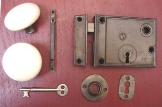 Antique Victorian Rim Lock with Working Skeleton Key