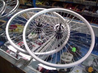 NOS BMX 20 INCH WHEELSET WHEELS SILVER RIMS RADIAL LACED 48H 3 8 AXLES