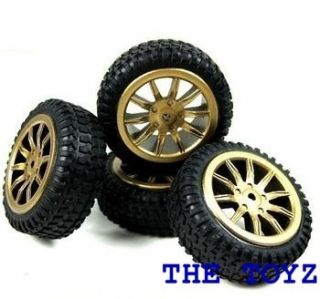 Losi Micro 1 24 Rally Car Gold Rim Wheel Tire Set LOSB1586
