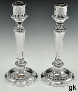 Antique Silver Plated on Copper Candlesticks Gadrooned Rims