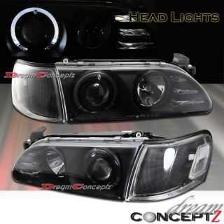 Corolla Projector Headlights w Halo Rim LED Light Bar Black