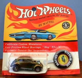 1968 Mattel Hot Wheels Redline Olive Custom Volkswagen Blister Pack