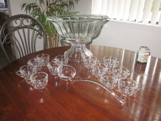 Indiana Glass Co Colonial Paneled PUNCH BOWL SET w Scalloped Rim 7115