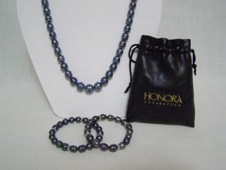New 14kt White Gold Honora Collection Ringed Black Pearl Necklace 2