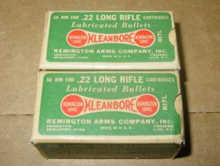 Vintage Remington 2 Shell Boxes 22 Rim Fire LR Kleanbore Ammo