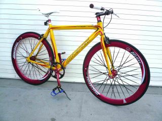 Alloy Road Bike 48 cm w Deep 50cm Rim Flat Bladed Spokes Yellow