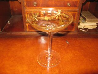 Antique Etched Painted Gold Floral Pattern Compote 7  High