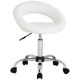 Orbit White Faux Leather Adjustable Rolling Stool   #W2468