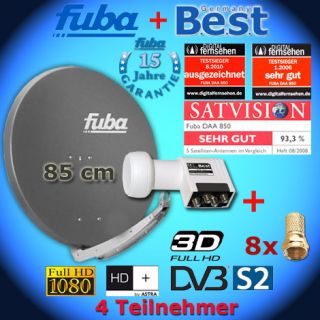 FUBA 850 Sat Spiegel Antenne Anthrazit + Best Germany Quad LNB HDTV 3D