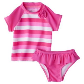 Circo Infant Toddler Girls 2 Piece Stripe Rashguard Set   Pink 9 M