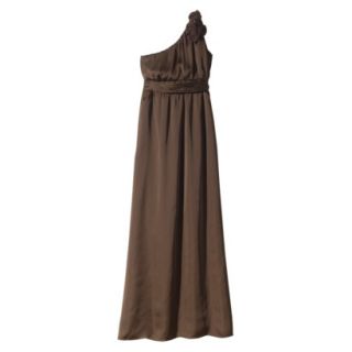 TEVOLIO Womens Plus Size Satin One Shoulder Rosette Maxi Dress   Brown   22W