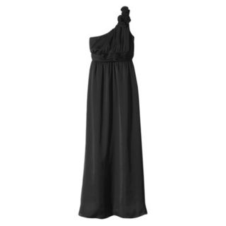 TEVOLIO Womens Satin One Shoulder Rosette Maxi Dress   Ebony   10