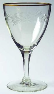 Susquehanna Gold Dawn Wine Glass   Stem #425, Cut Floral, Gold Trim