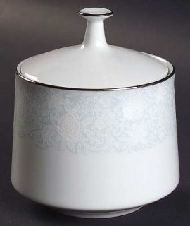 Noritake Ravel Sugar Bowl & Lid, Fine China Dinnerware   White Flowers With  Blu