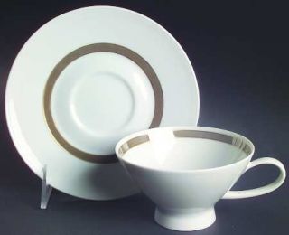 Rosenthal   Continental Taupe Band Footed Cup & Saucer Set, Fine China Dinnerwar