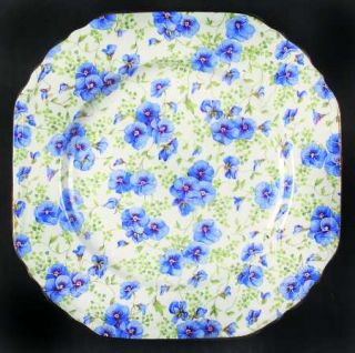 Lord Nelson Pansy Square Salad Plate, Fine China Dinnerware   Blue Pansies,Green