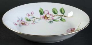 Seyei Sazanqua Coupe Soup Bowl, Fine China Dinnerware   Pink Flowers On Stems,Wh