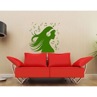 Woman With Headphones Glossy Green Vinyl Wall Decal (Glossy greenMaterials: VinylQuantity: One (1) decalSetting: IndoorDimensions: 25 inches wide x 35 inches long )