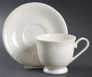 Sone Symphony Footed Cup & Saucer Set, Fine China Dinnerware   All White