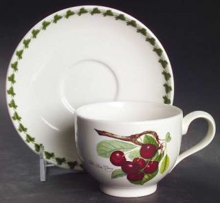 Portmeirion Pomona Traditional Footed Cup & Saucer Set w/Laurel, Fine China Dinn