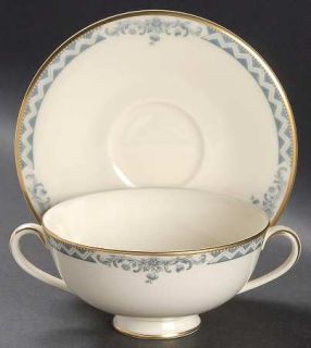 Royal Doulton Josephine (Smooth, Gold Trim) Footed Cream Soup Bowl & Cup Saucer