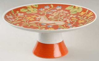 Seymour Mann Flemish Tapestry Footed Cake Plate, Fine China Dinnerware   Orange