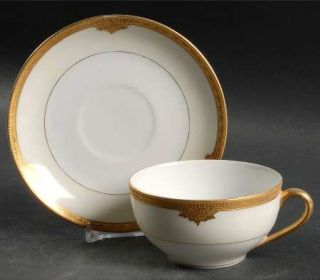 Noritake Rosalie Flat Cup & Saucer Set, Fine China Dinnerware   Gold Encrusted B