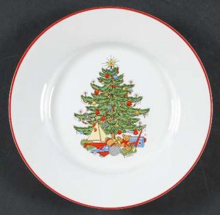 Cuthbertson Christmas Tree White Salad Plate, Fine China Dinnerware   Narrow Red
