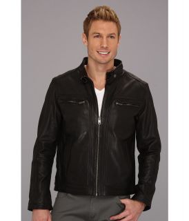Cole Haan Washed Lamb Moto Jacket w/ Chest Pockets Mens Coat (Black)