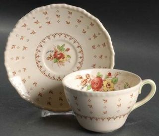 Royal Doulton Warwick Flat Cup & Saucer Set, Fine China Dinnerware   Brown Leave