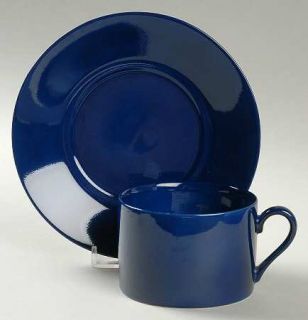 Taitu Uno Blue Flat Cup & Saucer Set, Fine China Dinnerware   Solid Dark Blue,Sm