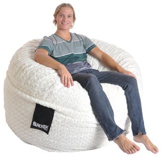 Slacker Sack 5 Foot Round Large Soft White Fur Foam Bean Bag Chair (White furMaterials Durafoam foam blend, soft white fur outer cover, cotton/poly inner linerStyle RoundWeight 55 poundsDiameter 60 inches diameter x 34 inches highFill Durafoam blendC