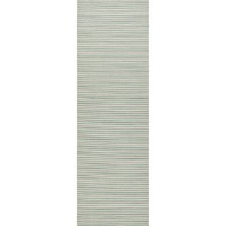 Handmade Flat Weave Stripe Pattern Light Blue Rug (26 X 8)