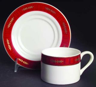 American Atelier Santa Toile Flat Cup & Saucer Set, Fine China Dinnerware   Red