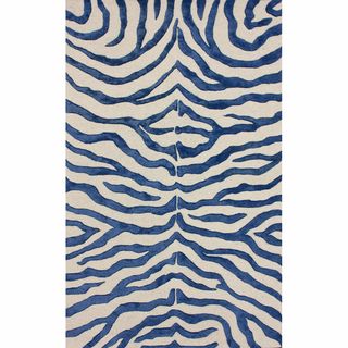 Nuloom Handmade Zebra Blue Faux Silk / Wool Rug (5 X 8) (BluePattern: AnimalTip: We recommend the use of a non skid pad to keep the rug in place on smooth surfaces.All rug sizes are approximate. Due to the difference of monitor colors, some rug colors may